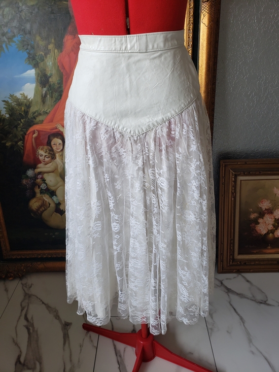 Outerwear by Phoenix Dresses & Skirts - Phenix White Lace Midi Skirt with V-Yoke Waist